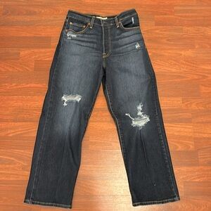 Levi's Dark Wash Distressed Ribcage Jeans